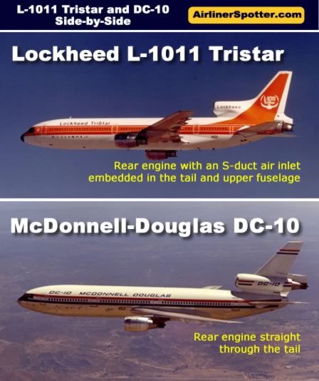 Spotting chart showing a side-by-side comparison of the Lockheed L-1011 and McDonnell-Douglas DC-10