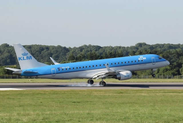 KLM Embraer ERJ-190 with its twin jets mounted under the wings