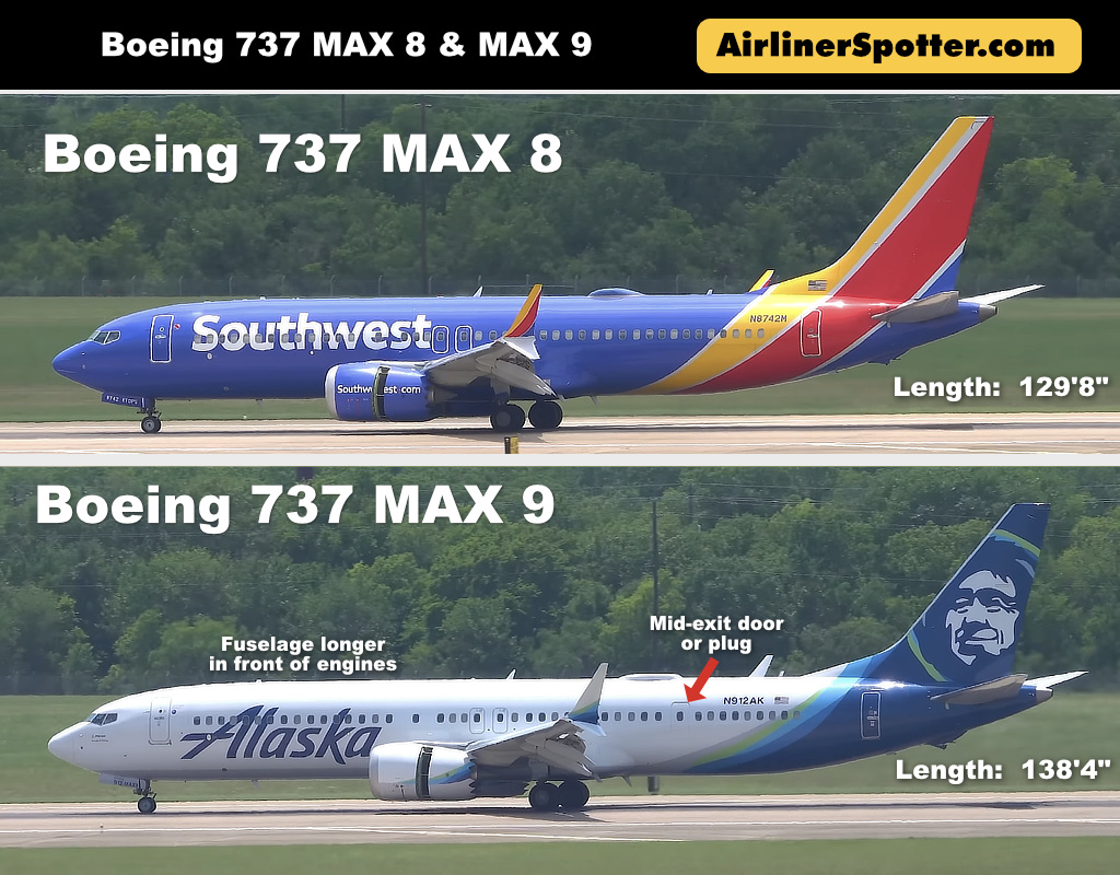 Boeing 737 MAX 8 and MAX 9 side-by-side comparison Boeing 737 MAX 8 and MAX 9 side-by-side comparison