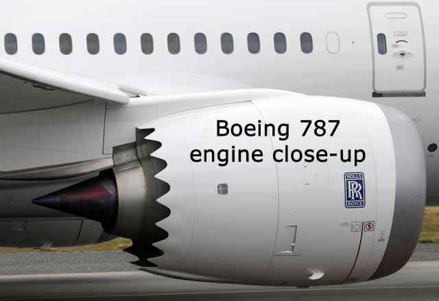Close-up view of jagged edge on the Boeing 787 engine.