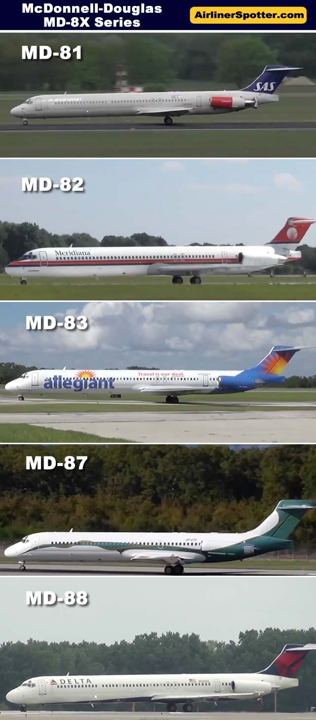 Photo comparison of the McDonnell-Douglas MD-81, MD-82, MD-83, MD-87 and MD-88 airliners