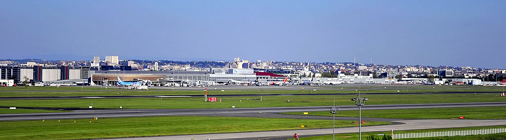 Panoramic view of Airbus facilities at the Toulouse-Blagnac Airport in France