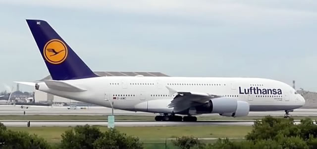 Lufthansa Airbus A380 at Los Angeles International Airport (LAX)
